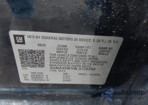 2020 Chevrolet Equinox Fwd Ls z USA, uszkodzony, nr VIN 3GNAXHEV8LS728253